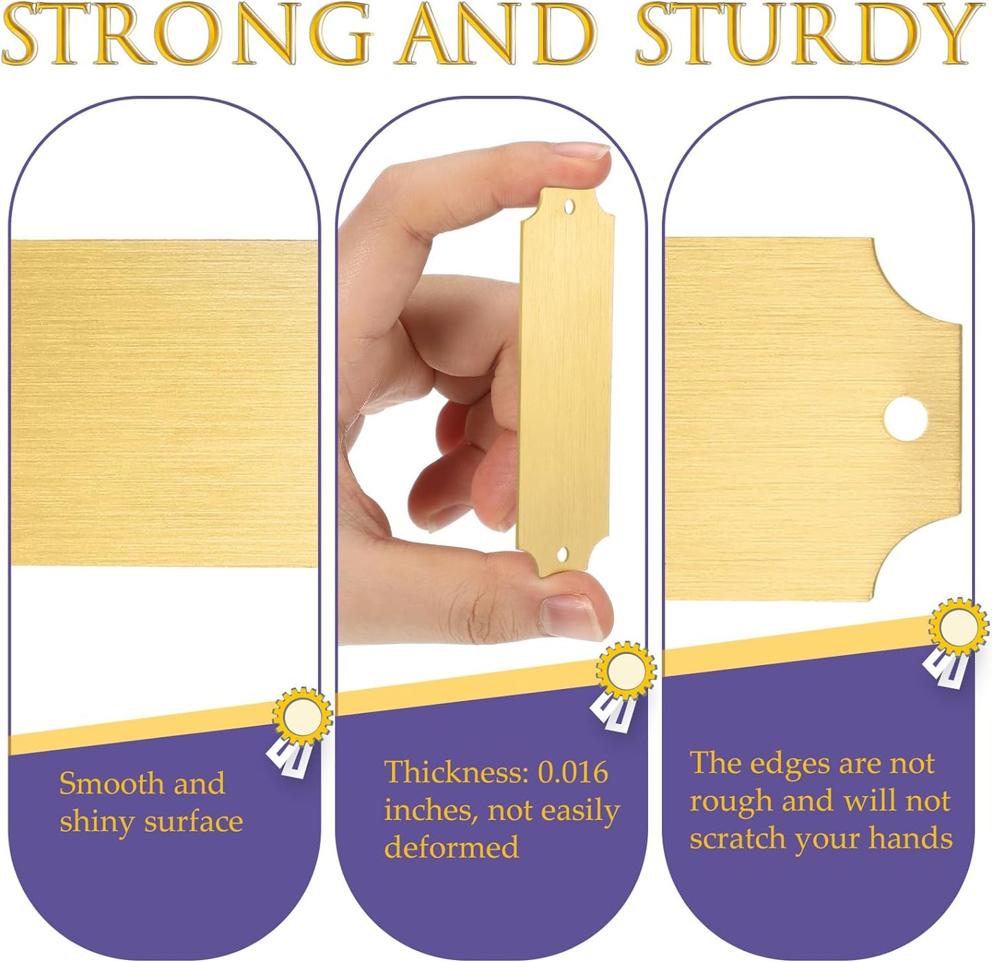 24 Pcs Personalized Name Plates Laser Engraved 1" x 3" Solid Brushed Metal Plaque Trophy Plate Blank Name Tag with Adhesive Backing and Screws for DIY(Gold,Notched Corner)