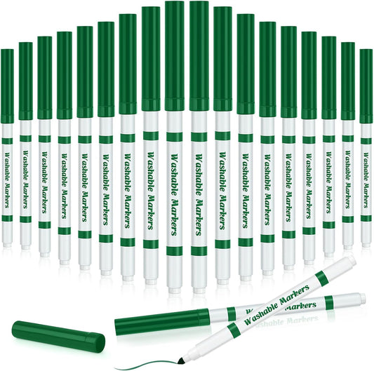 18 Pcs Line Washable Markers Bulk Green Fine Tip Markers Set Coloring Thin Tip Drawing Washable Pen for Kids Art School Classroom Back to School Gender Reveal Party Supplies, Ages 6+
