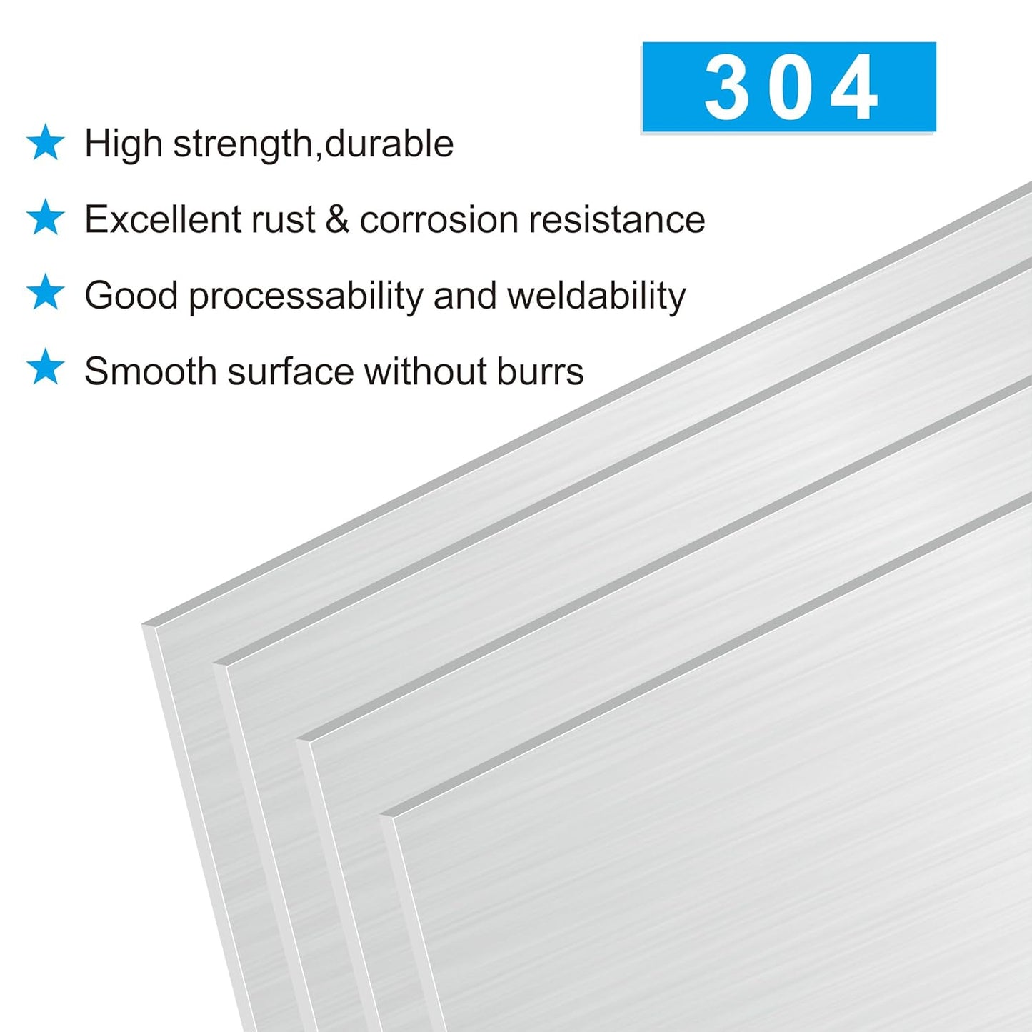 4PCS 6”x12”x1/32” 304 Stainless Steel Sheets Plate 304 Metal Stainless Steel Sheet Strip Plate (Brushed Finish) for Industry Machinery, DIY Engineer, Decoration(304)