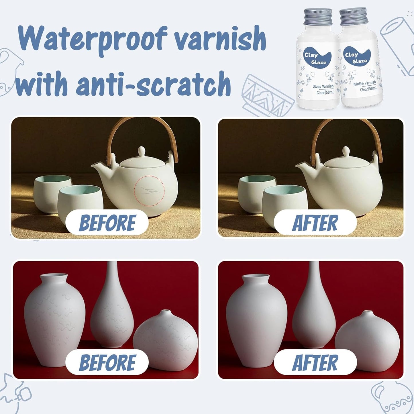 Air Dry Clay Glaze, Clay Varnish for Air Drying Clay, Clear Acrylic Varnish for Craft Pottery Waterproof & Gloss Finish