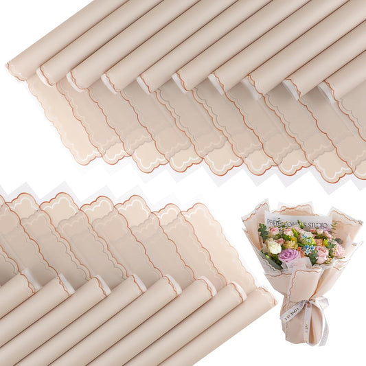FUHITIM 20 Sheets Flower Wrapping Paper - Waterproof Floral Bouquet Wrapping Paper, Florist Supplies Packaging Paper for Wedding Birthday Gift DIY Crafts (Khaki)
