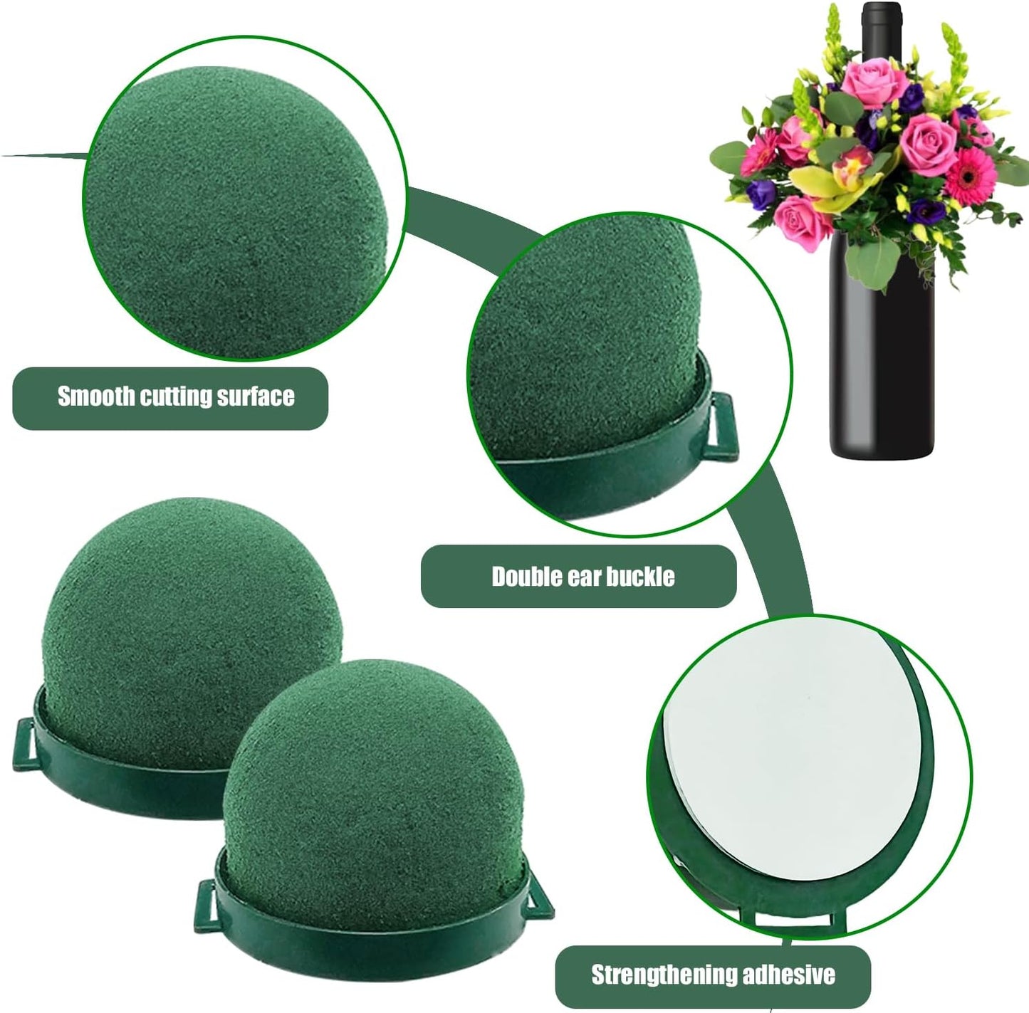 12 Pack Floral Foam Holder Mini Round Hemisphere Floral Foam Blocks with Wire and Tape for Table Wedding Party Wine Flower Bottle Decor