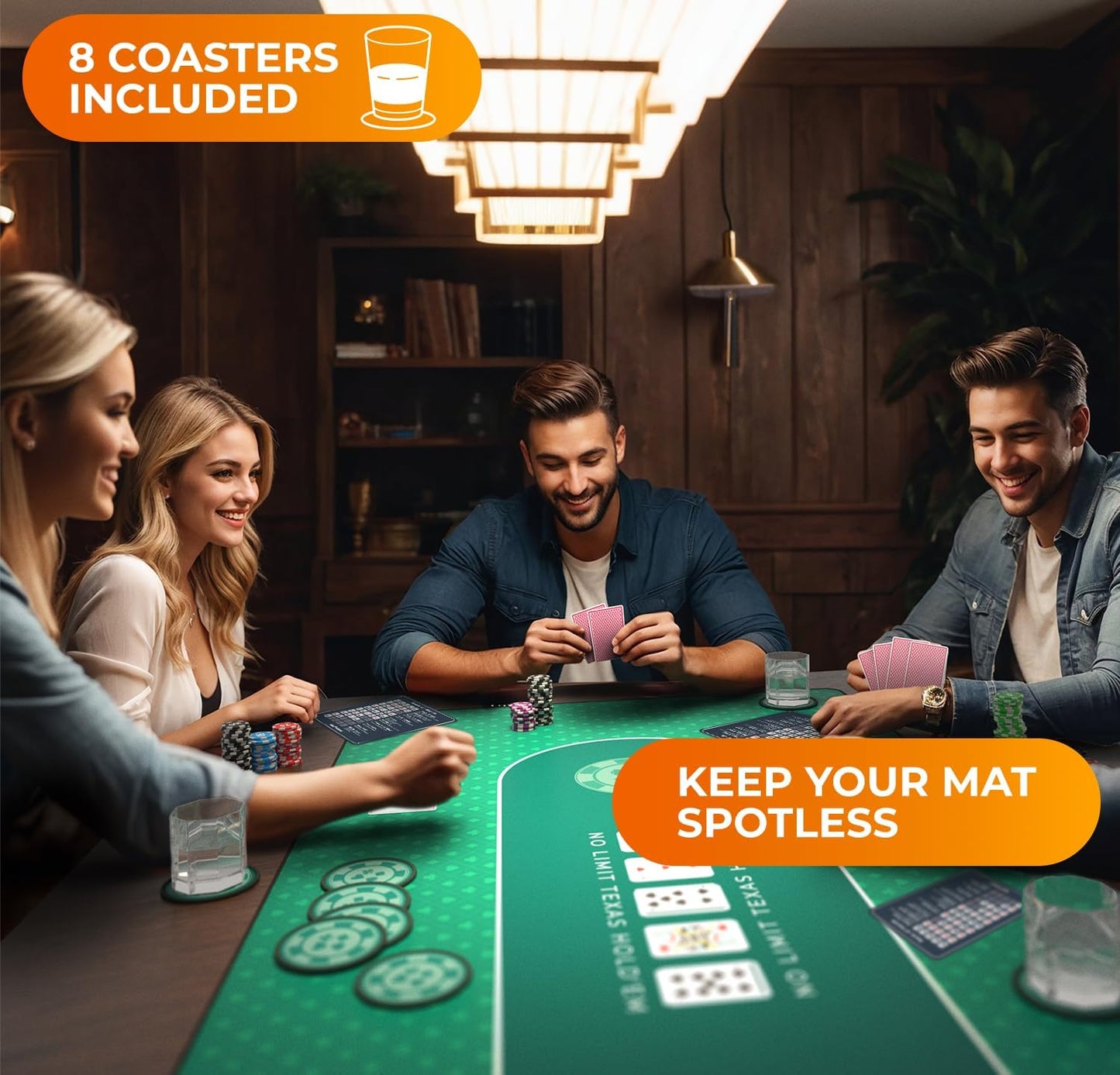 Newverest Poker Table Top 70" x 35", Texas Hold'em Poker Mat for Home Game Nights Up to 10 Players, Casino| Poker Topper Cloth for Tables in Zipper Storage Bag with 8 Coasters in Poker Gift-Ready Box