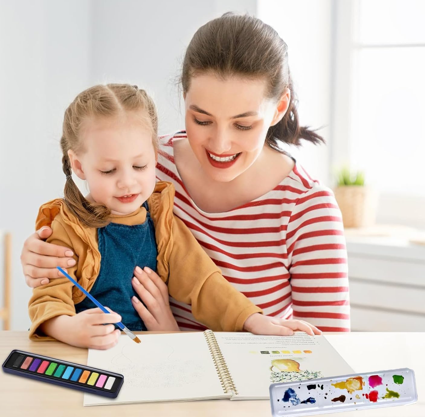 Watercolor Workbooks, Beginner Watercolor Painting Kit – 12 Colors Paint Set with Brush