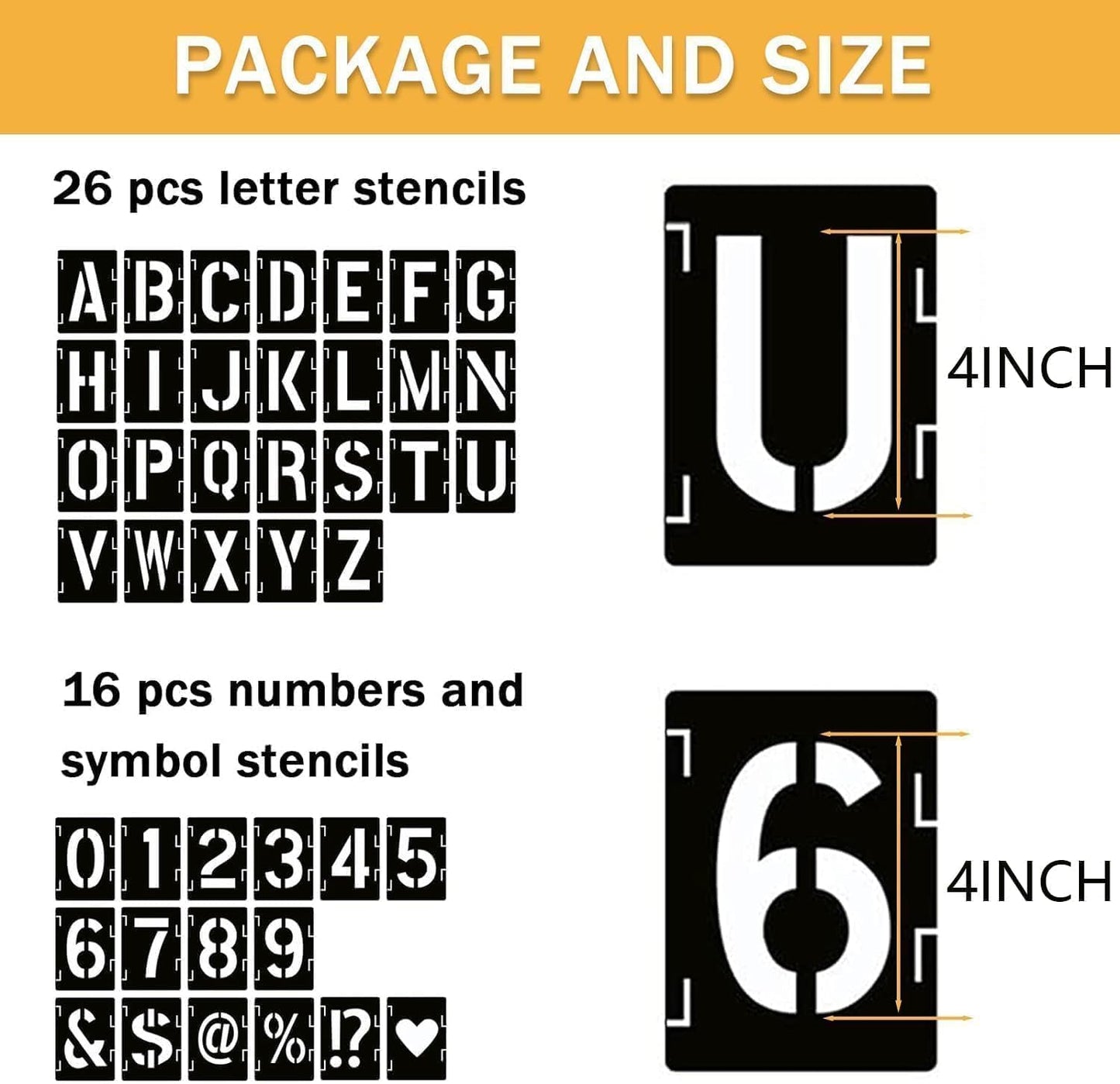 4 in Alphabet Number Stencils for Painting, 42 Pcs Reusable Letter Stencils for DIY Project Art Craft Spray Painting Templates Interlocking Stencil Kits for Wood Signs, Wall Art