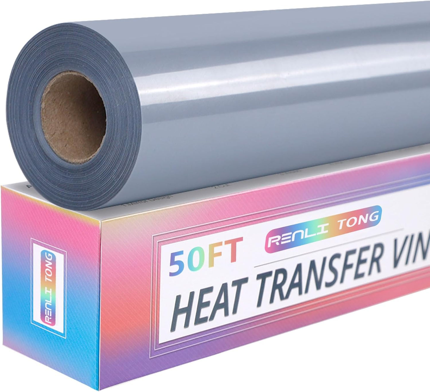 RENLITONG Silver Iron on Vinyl 12Inch by 50ft Roll HTV Heat Transfer Vinyl for T-Shirt HTV Rolls for All Cutter Machine - Easy to Cut & Weed for Heat Transfer Design