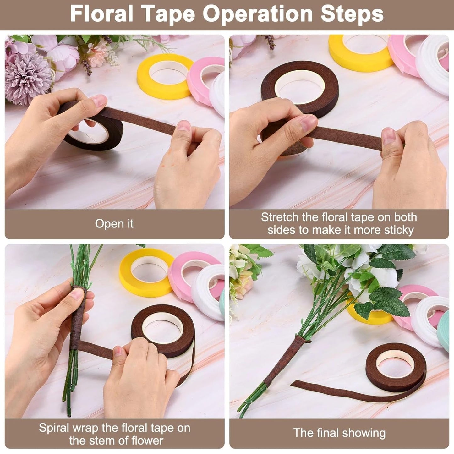 SONGZIMING Floral Arrangement Kit with Brown Floral Tape, 22 Gauge Floral Wire Stems, 26 Gauge Paddle Floral Wire and Floral Wire Cutter for Bouquets banquets, Artificial Flowers