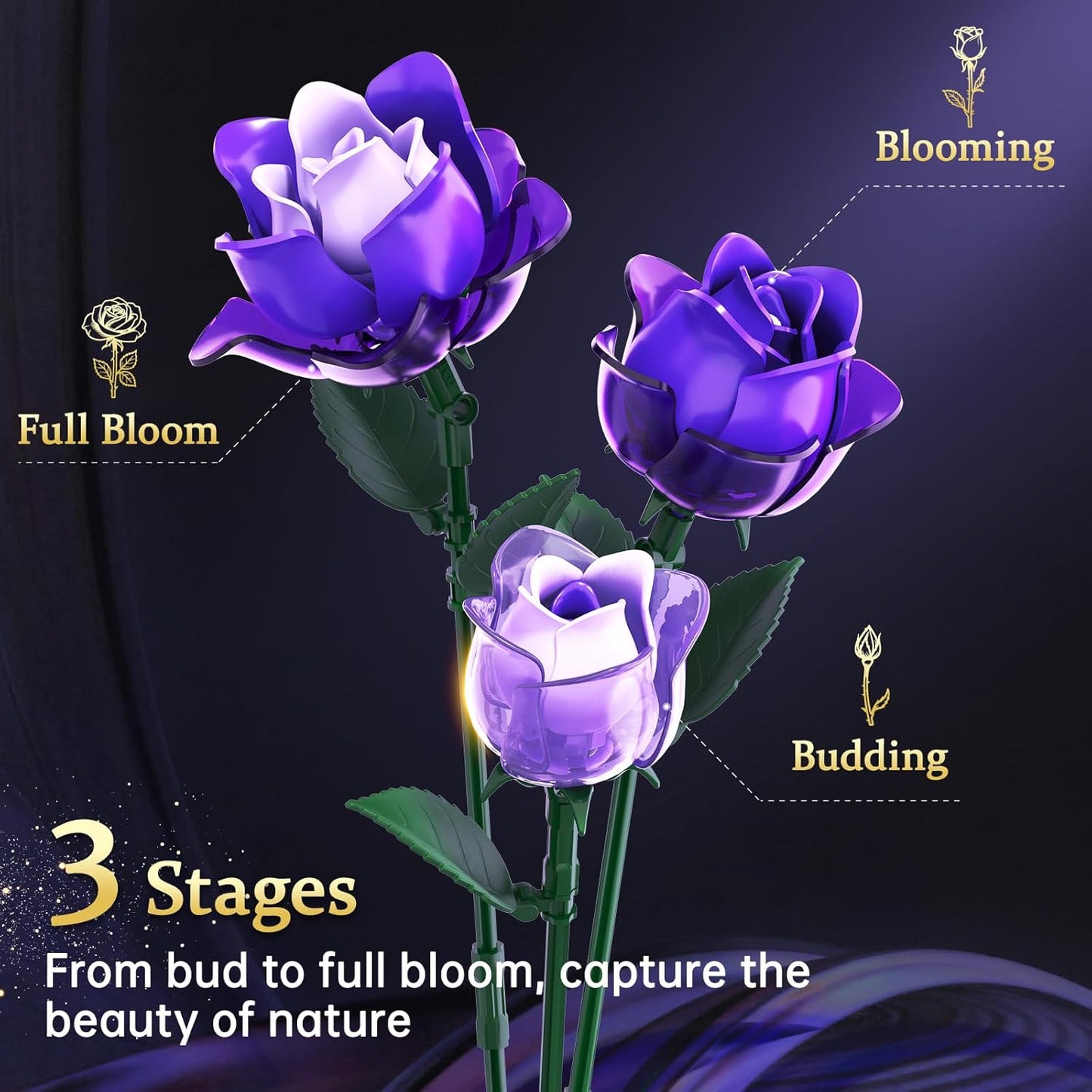 Gothic Rose Bouquet Building Set, Compatible with Lego Flowers, Halloween Botanical Collection for Home Decor, Creative Gifts for Valentine’s Day, Birthday & Teen Girl Gifts