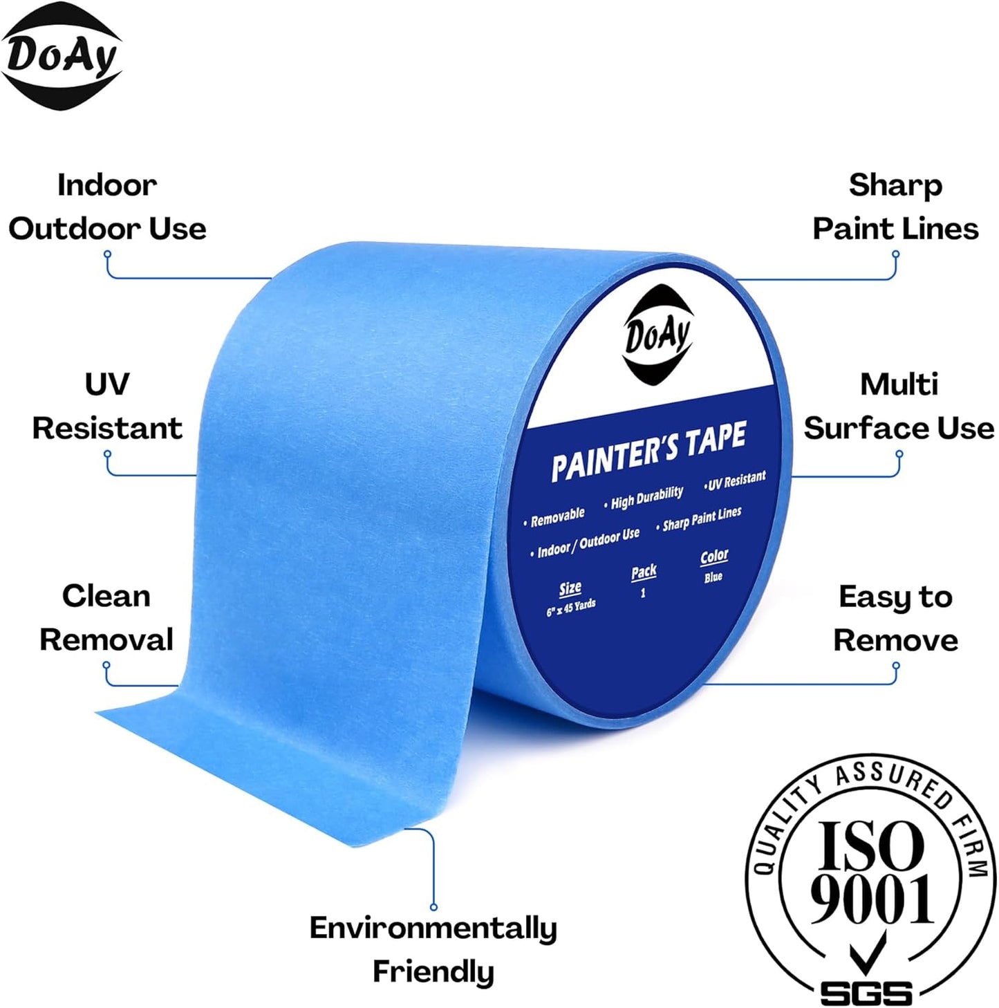 Blue Painters Tape 6 Inches x 45 Yards - 3D Printing Tape - Multi Surface Use - Single Roll