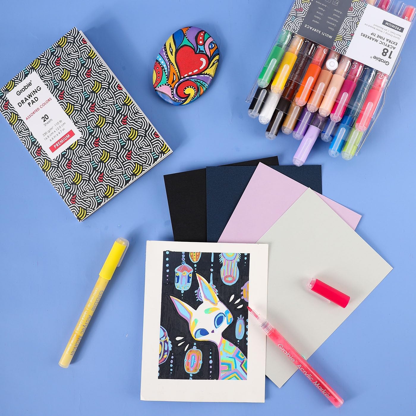 Grabie Acrylic Paint Pens Markers, 18 Colors, 0.7 mm, Extra Fine Tip Drawing Markers, Premium Paint Pens for Painting on Various Surface, Art Supplies