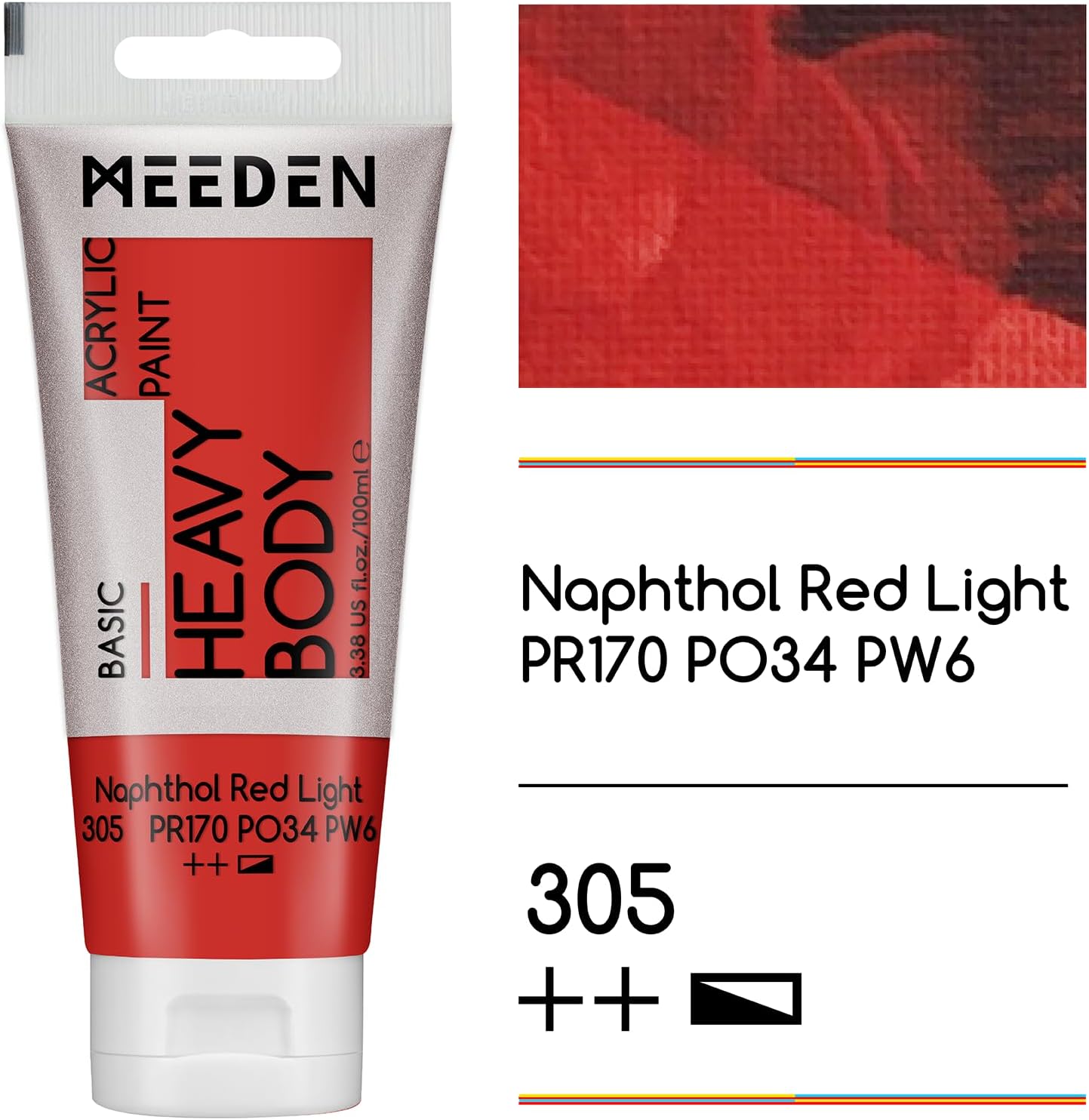 MEEDEN Acrylic Paint Naphthol Red Light: Bundled with Titanium White Color - 100ml/3.38oz x 2 Bulk Heavy Body Acrylic Paint Tubes for Art Craft Painting