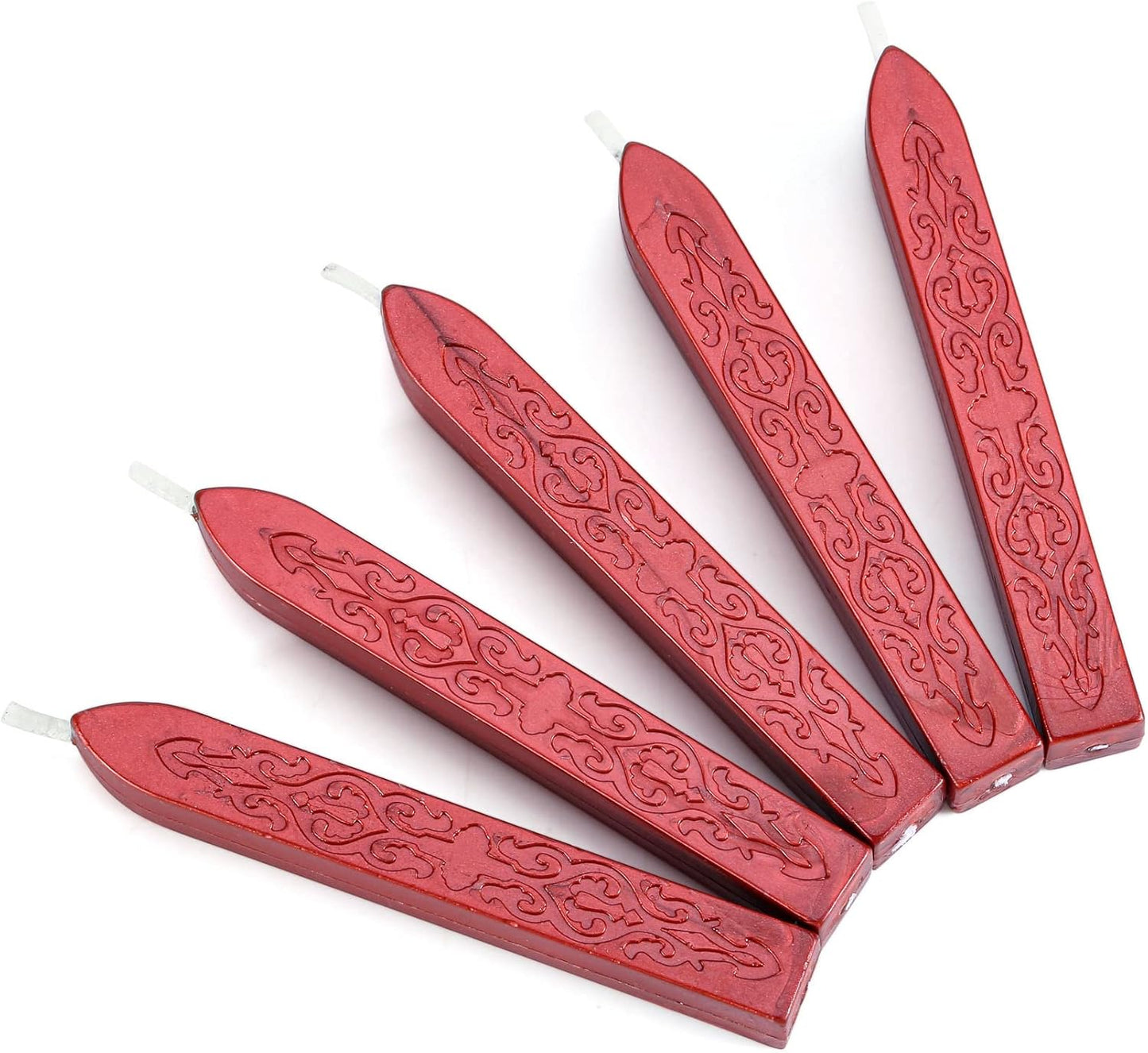 Yoption 5Pcs Sealing Wax Sticks, Vintage Totem Fire Manuscript Flashing Wine Red Wax Seal Sticks with Wicks, Sealing Wax for Wax Seal Stamp