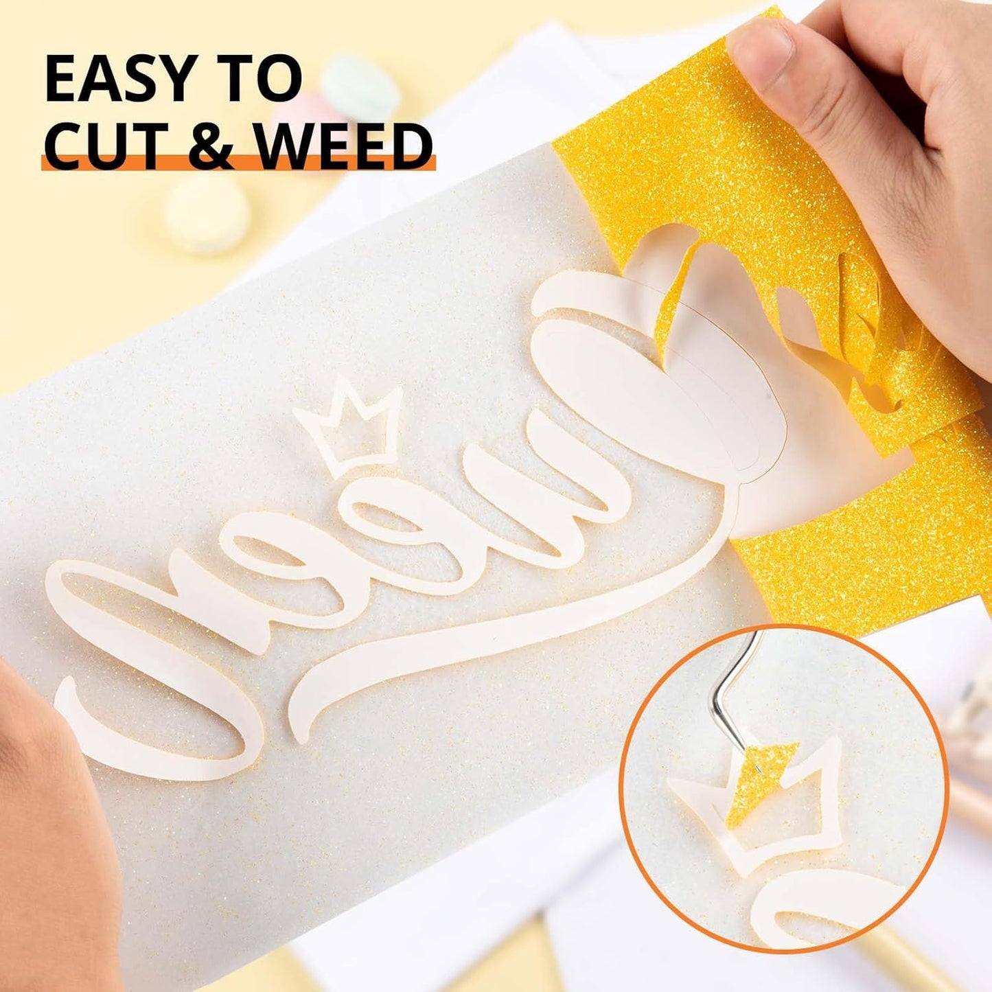 HTVRONT Yellow Glitter HTV Heat Transfer Vinyl Rolls - 10" x 8ft Neon Yellow Glitter HTV Vinyl for Shirts, Glitter Iron on Vinyl for All Cutter Machine - Easy to Cut & Weed (Neon Yellow)