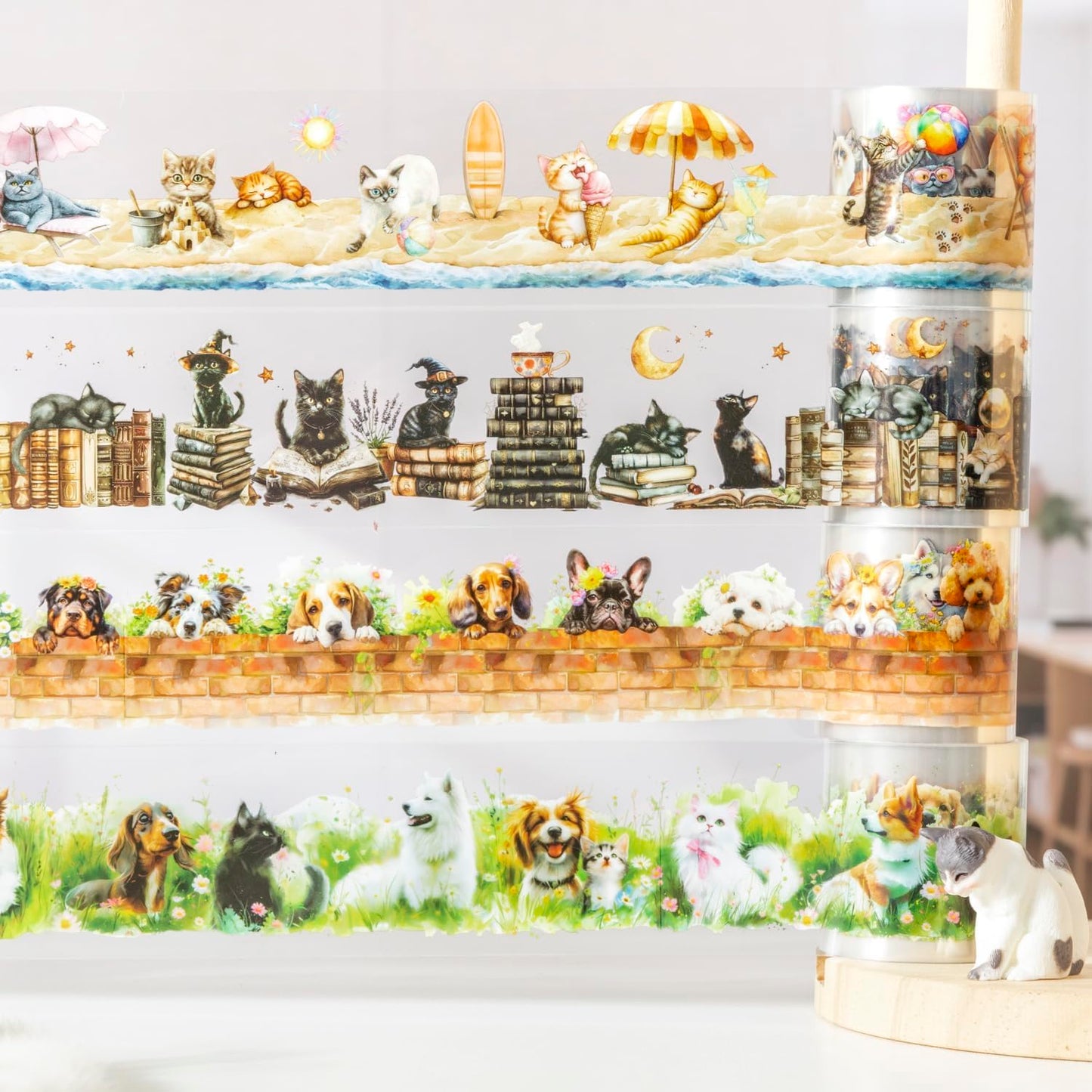 PET Tape Set for Junk Journal,6 Rolls Cute Cat Tape Stickers,Clear Pet Dog Stickers for Scrapbooking,Journaling,Planner,DIY Arts Crafts,Notebook,Phone Case,Cups(Pet Time)