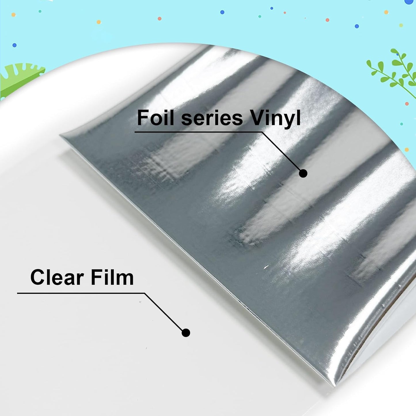 Metallic Silver Foil Heat Transfer Vinyl 12Inch*6Ft Bundle Chrome HTV Pack in Vibrant Colors for Stunning T-Shirt Designs! Perfect for DIY Heat Transfer Vinyl (Silverr, 12Inch*6Ft)