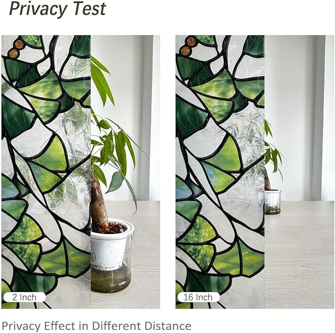 Rainbow Window Privacy Film Stained Glass Handmade Design for Bathroom, Ginkgo Leaves, 118.11'' x 29.52''