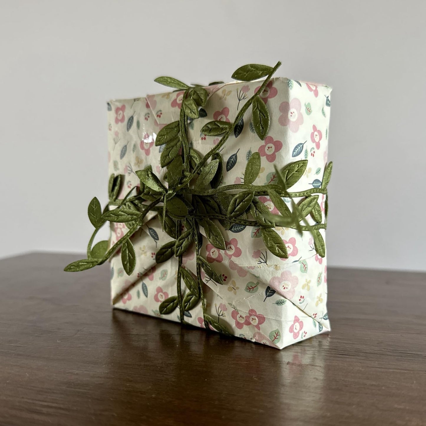 BASOKAN 100 Yards - Olive Green Leaves Leaf Ribbon Trim Rope for Garland DIY Crafts and Party Wedding Home Decorations