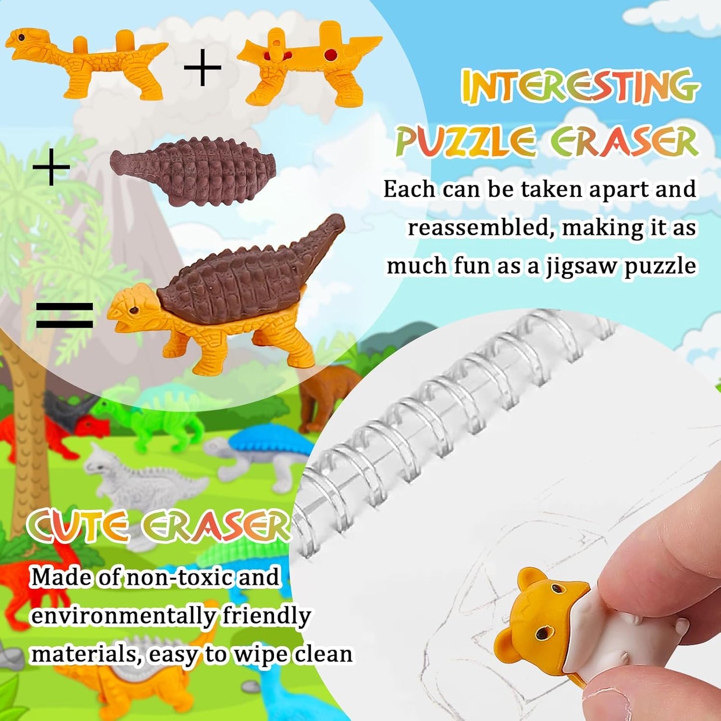 150Pcs Animal Erasers Kids Desk Pets Pencil Erasers 3D Puzzle Bulk Mini Animal Food Eraser Toys Fun Cute Eraser for Classroom Rewards, Game Prizes, Treasure Box, Easter Egg Fillers