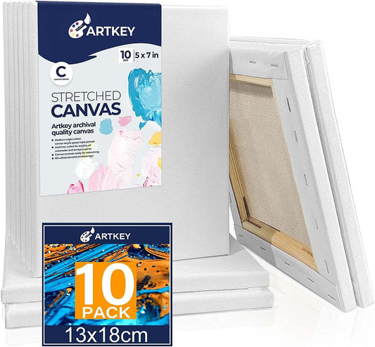 Stretched Canvases for Painting 5x7 Inch 10-Pack, 10 oz Triple Primed Acid-Free 100% Cotton Blank Canvas, Small Canvases for Oil Paint Acrylics Pouring & Wet Art Media