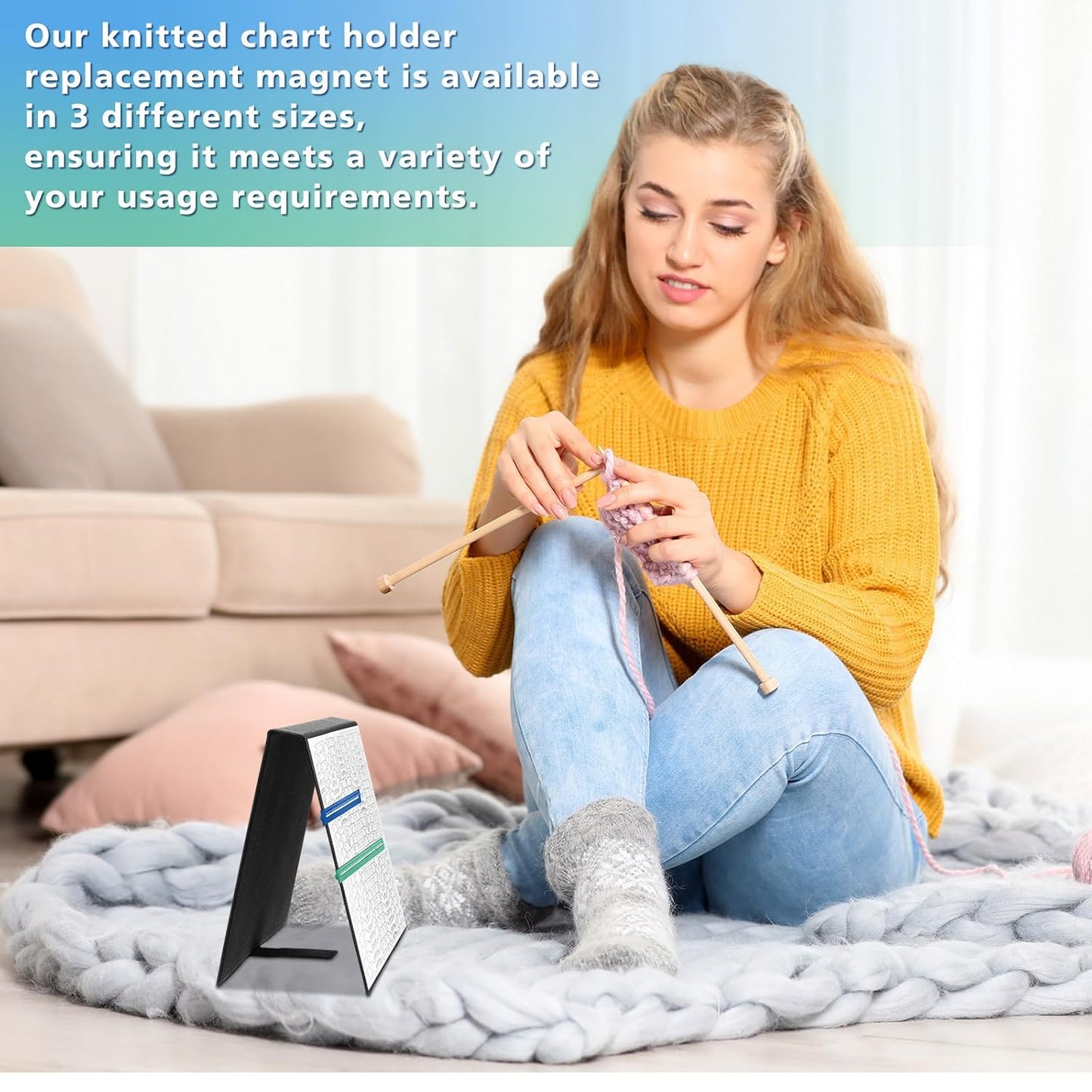 Flutesan 4 Pcs 2 Size Knitting Chart Keeper Magnet Replacement Set Magnetic Ruler Cross Stitch Line Keeper Fold up Pattern Holde