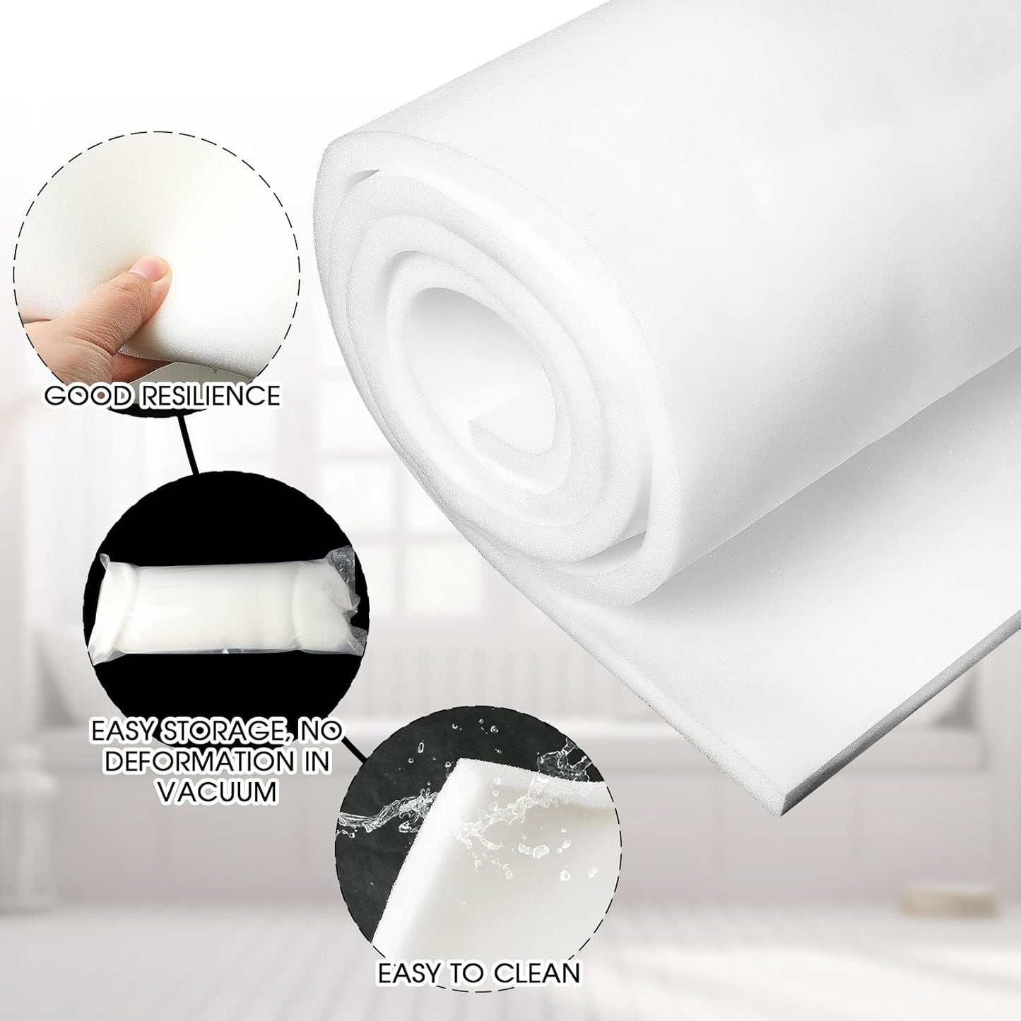 Amylove Polyurethane Foam 24" x 72" High Density Cushion Upholstery Foam Sheet for Seat Replacement DIY Projects Chairs Headboards Sofas Home(1" x 24" x 72",White)