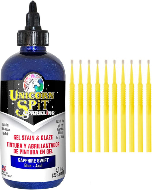 Unicorn SPiT Gel Stain and Glaze in One - Sparkle Sapphire Swift 8 oz. Bottle Detail Sticks