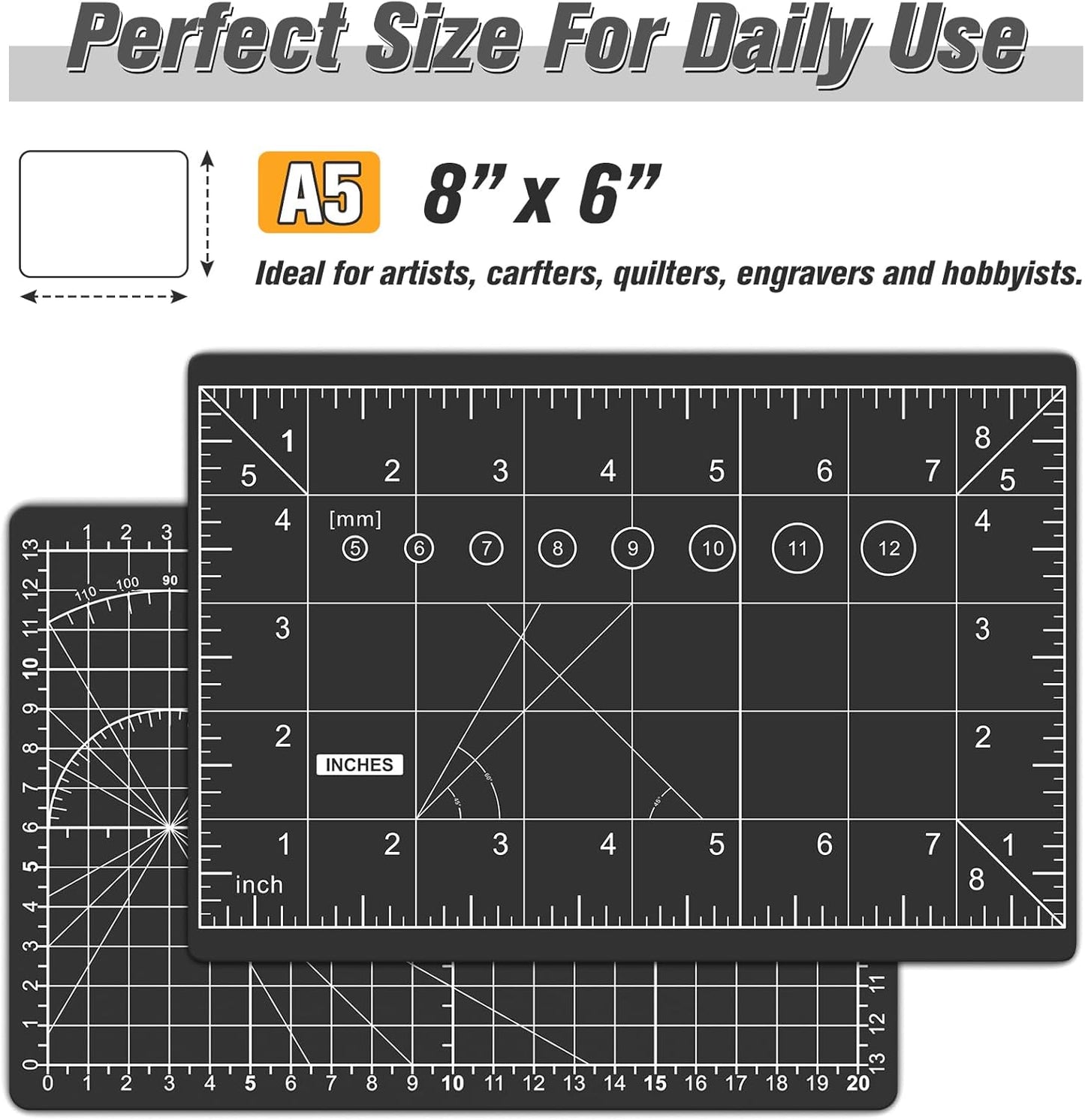 DIYSELF Cutting Mat 8in×6in, Self Healing Cutting Mat, A5 Rotary Cutting Mats for Crafts Sewing Hobby Fabric Project, 5-Ply Craft Cutting Board Double Sided, Craft Mat for Quilting