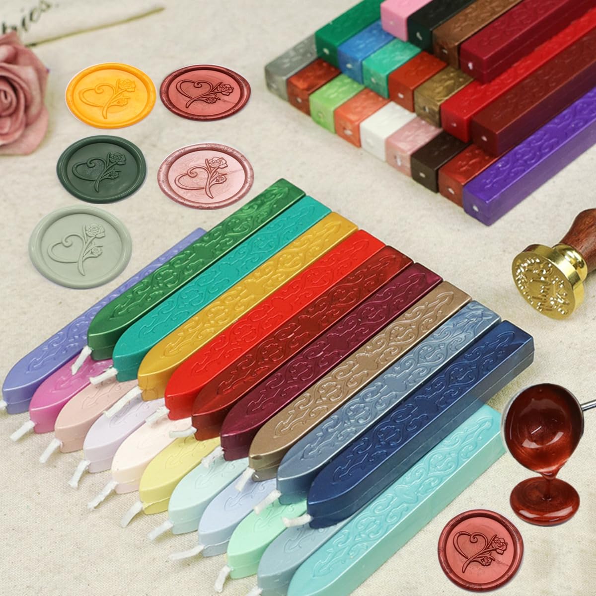 12Pcs Wax Sealing Sticks with Wicks, Assorted Colors Wax Seal Sticks Great for Letter Sealwax Stamp, Mixed Wicks Waxsealsticks Wedding Invitations, Decoration (12-2)