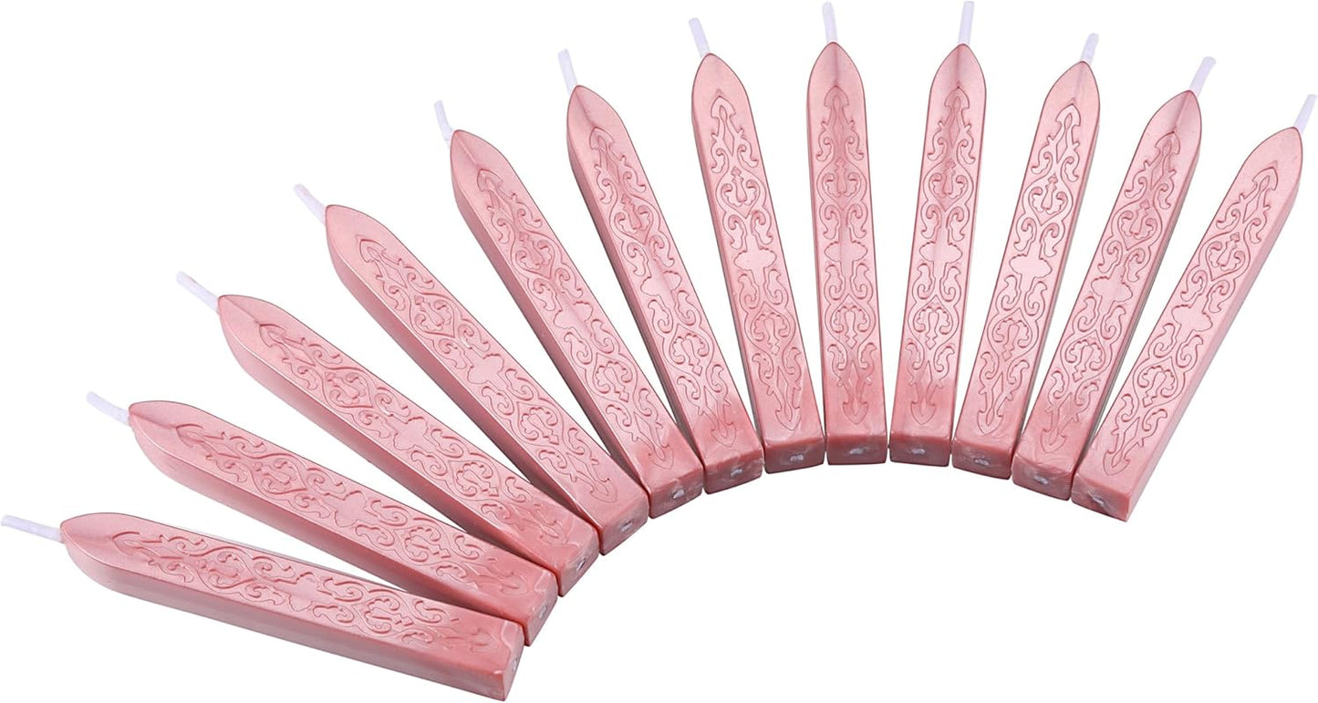 Yoption 12 Pcs Rose Gold Sealing Wax Sticks with Wicks for Wax Seal Stamp, Wedding Invitations, Gift Wrapping, Christmas
