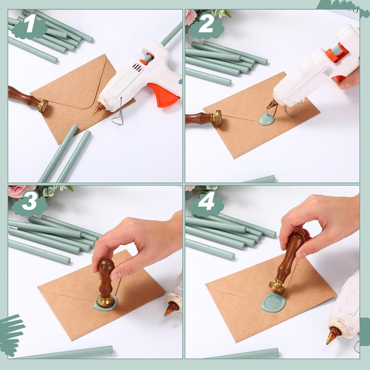 Nuanchu 15 Pcs Glue Gun Sealing Wax Sticks Retro Vintage Wax Sticks for Seal Stamp and Letter for Wedding Invitations Card Envelope Christmas Holiday Gift Ideas(Cyan)