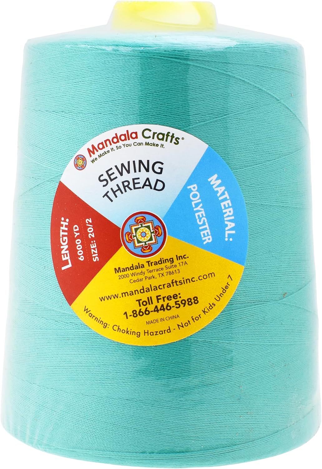 Mandala Crafts 4 Pack of Serger Threads Cones Spools - 20S/2 24000 Yards Polyester Aqua Threads for Sergers Machine and Overlock Quilting Sewing Machine
