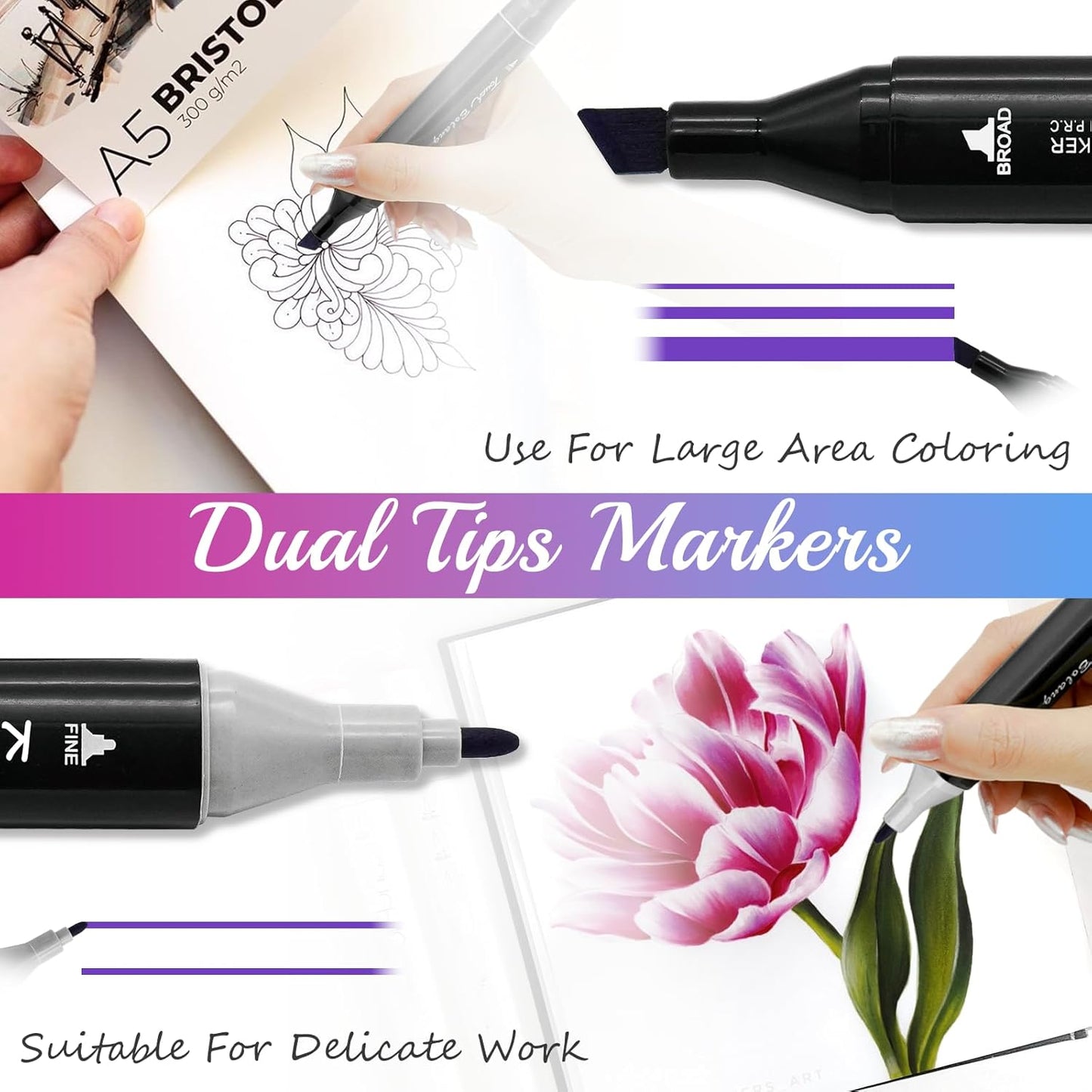 168 Colors Alcohol Markers Set, Professional Drawing Markers for Artist Adult Coloring Books Black Permanent Dual Tip Art Markers with Holder, Coloring Marker for School Sketching Coloring