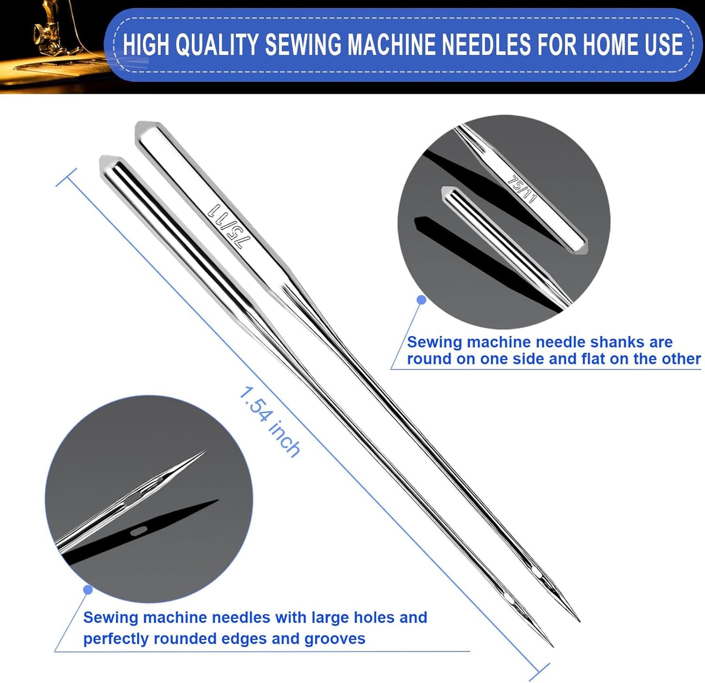100PCS Sewing Machine Needles, Universal Sewing Machine Needle for Singer, Brother, Janome, Varmax, Needles for Sewing Machine with Sizes HAX1 65/9, 75/11, 90/14, 100/16, 110/18