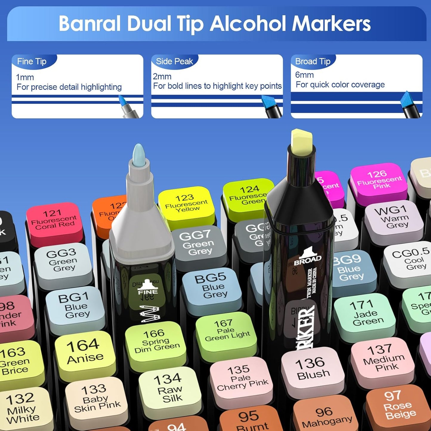 Banral 180 Colors Alcohol Markers Set, Dual Tip Alcohol Based Art Marker for Artists Kids Adult Coloring, Permanent Illustration Sketch Pens for Drawing with Case and Holders