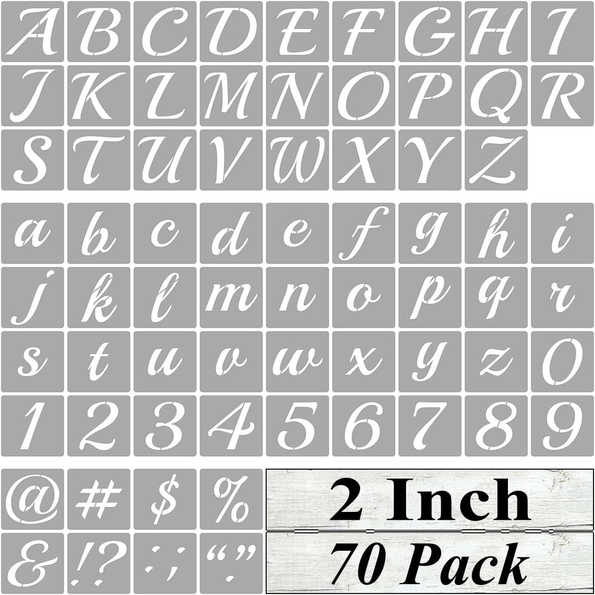 2 Inch Alphabet Letter Stencils for Painting - 70 Pack Letter and Number Stencil Templates with Signs for Painting on Wood, Reusable Cursive Letters Stencils for Chalkboard Wood Signs & Wall Art