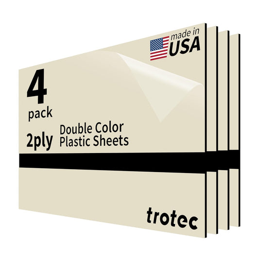 Trotec TroLase | 12"x20"x1/16", 4 Pcs | Almond/Black | 2 Ply | Modified Acrylic | Laser Engraving Double Color Plastic Sheet | Engraving Blanks for Laser, Saw, Guillotine | Made in USA