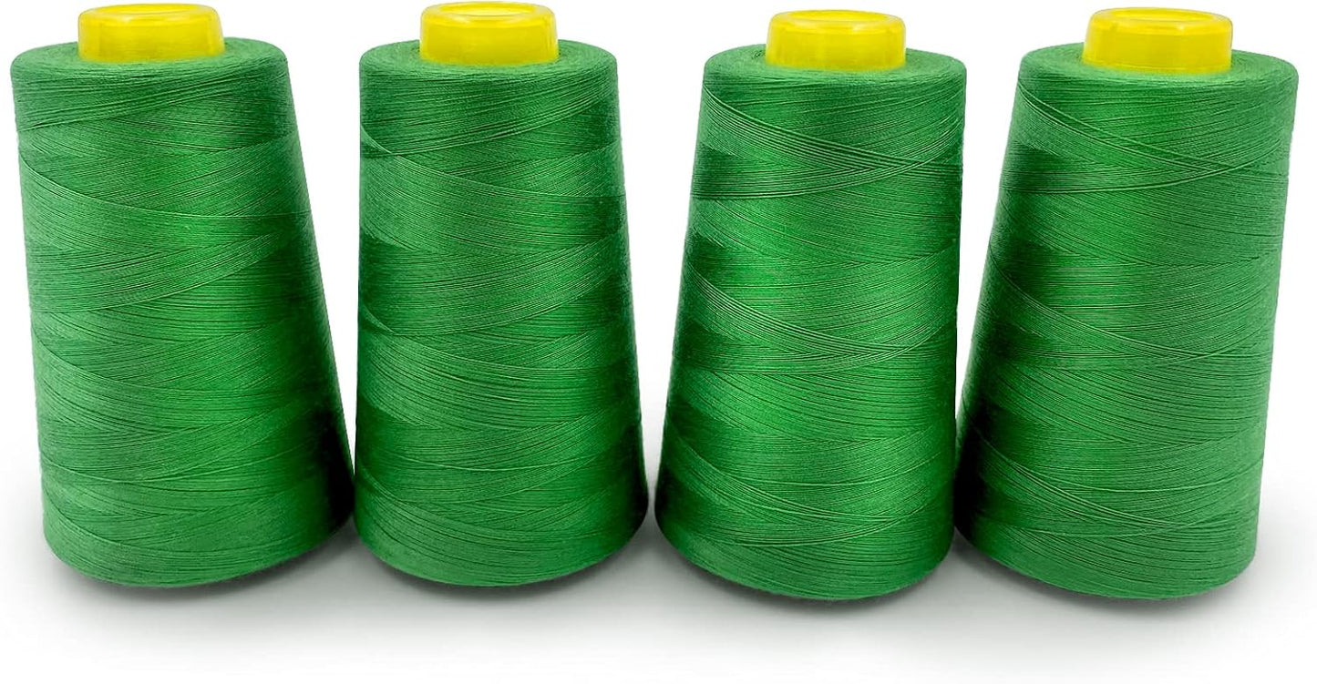 Tortoise 4 Cones of 3000 Yards Each Spool Thread for All Purpose, Serger, Overlock, Quilting, Sewing Machine - 100% Polyester - 40S/2 Green