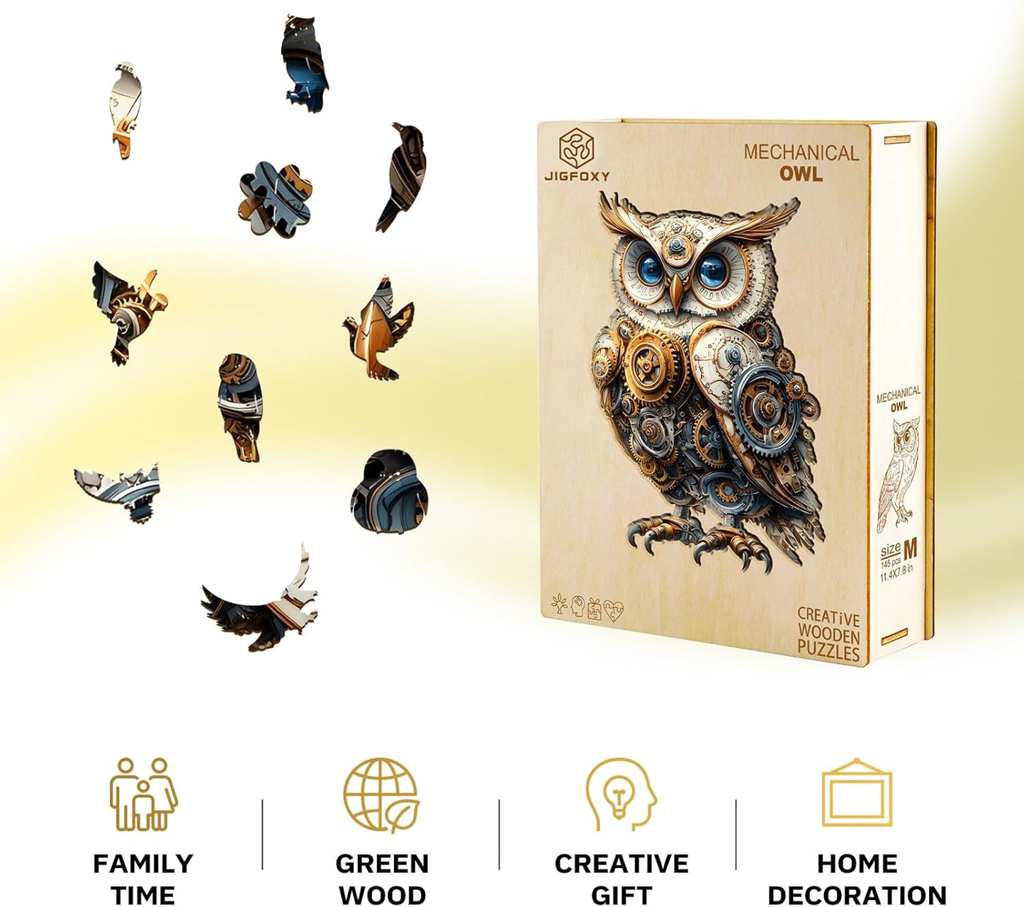 Jigfoxy Wooden Puzzles for Adults, Mechanical Owl Wood Puzzles Adult, Unique Animal Shape Wooden Jigsaw Puzzles for Adults, Birthday Gifts for Puzzle Lovers, Family(L-13.4 * 9.1in-200pcs)