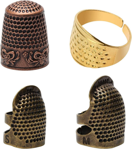 4 Piece Sewing Thimble Hand-Working Sewing Thimble Finger Protector Adjustable Metal Finger Shield Ring Needlework Fingertip DIY Sewing Tools Accessories