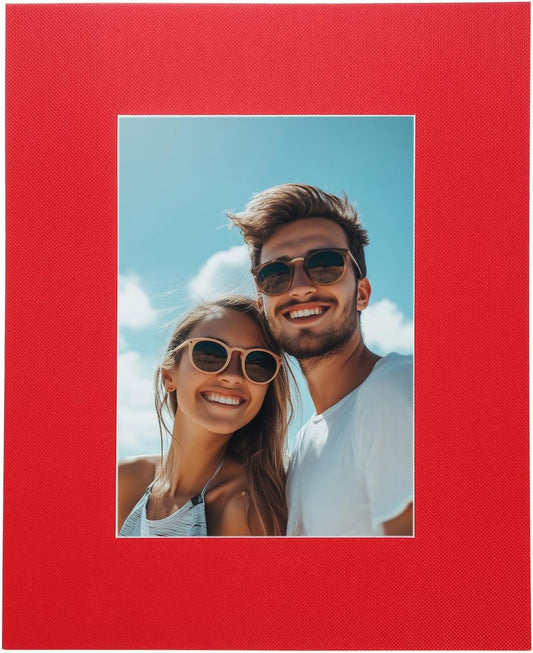 uxcell Picture Mats, 8 x 10 Mat Board Center for 5 x 7 Pictures Acid Free White Core Bevel Cut Frame Mattes with Backing for Display Art Measuring, Red