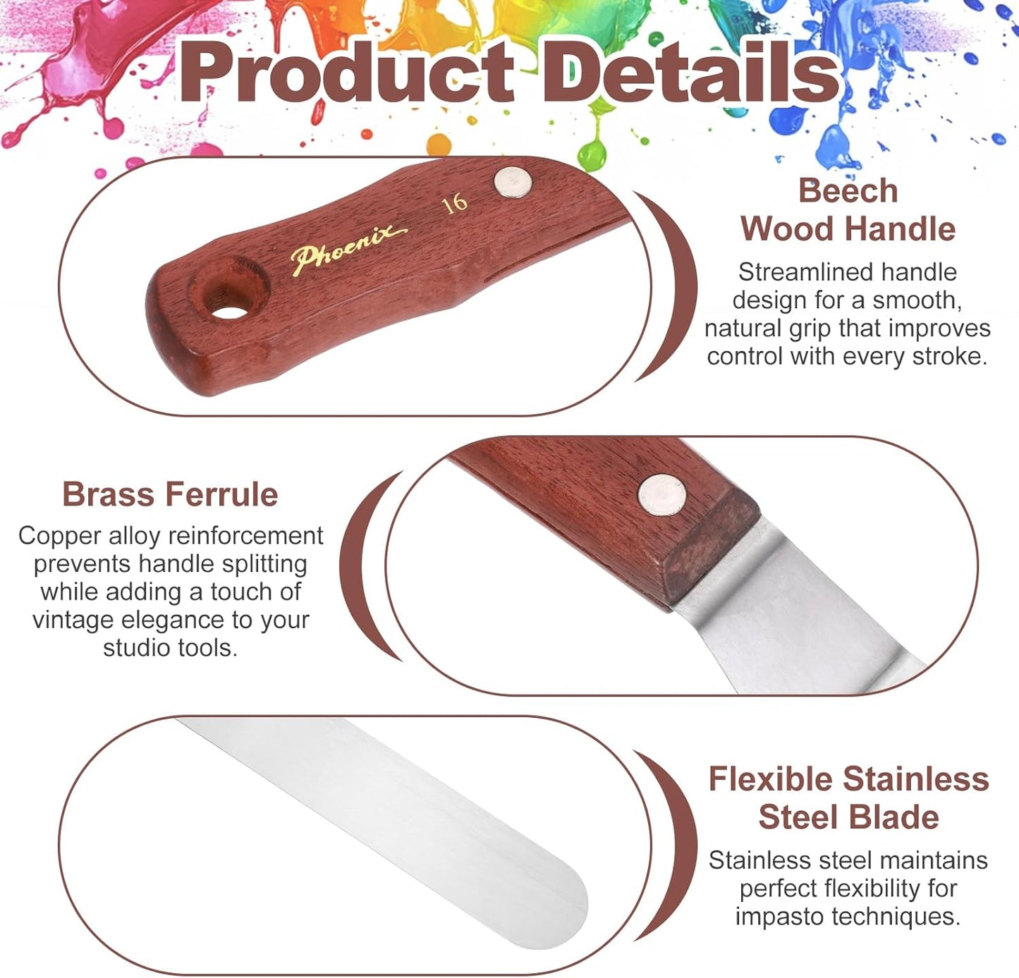 MECCANIXITY Pack of 1 Large Palette Knife No.16, 11.8" Long Palette Knives with Stainless Steel Flexible Spatula Pallet Knife and Wood Handle for Scraping, Mixing, Oil Acrylic Painting Canvas