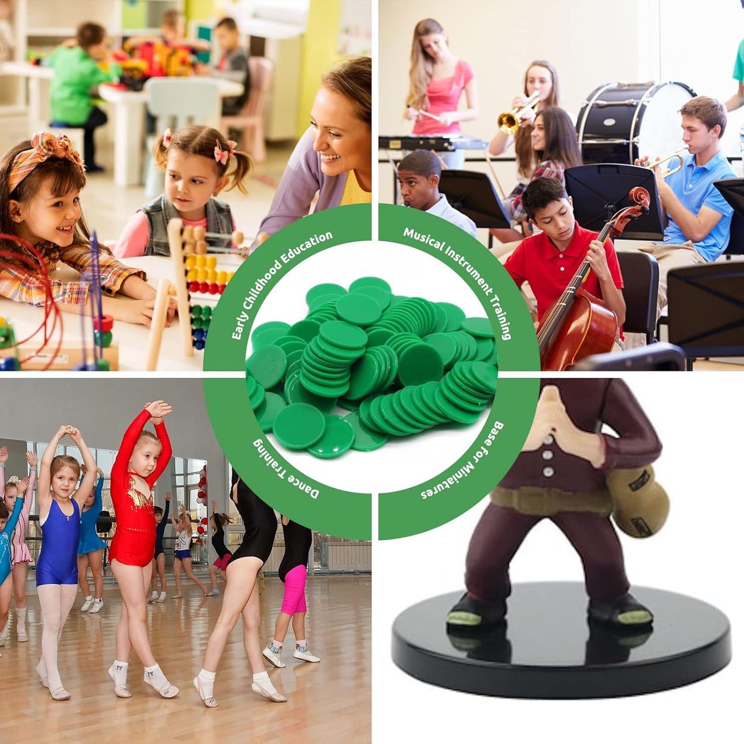 Set of 100 Opaque Plastic Learning Counters Mini Poker Chips Game Tokens with Storage Box (Green, 1.26 Inch)