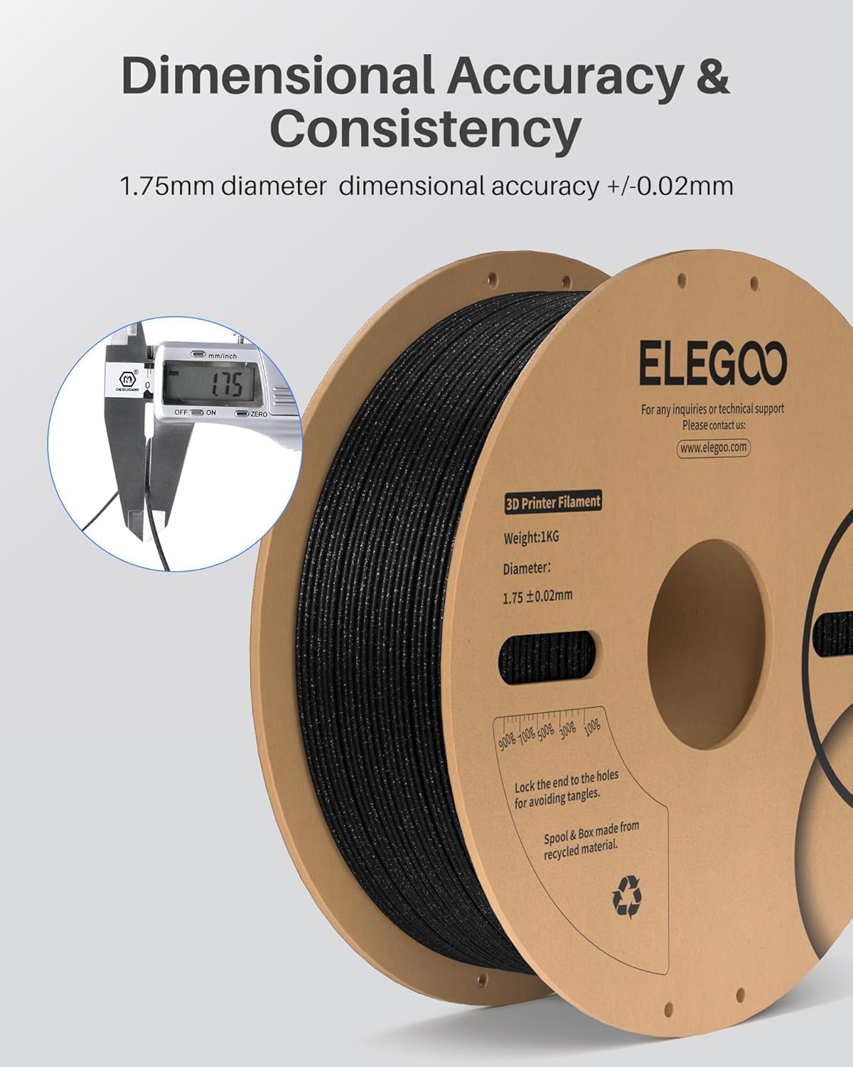 ELEGOO PLA Filament 1.75mm Sparkle Black 1KG, Glitter Twinkling 3D Printer Filament Dimensional Accuracy +/- 0.02mm, 1kg Spool(2.2lbs) Fits for Most FDM 3D Printers