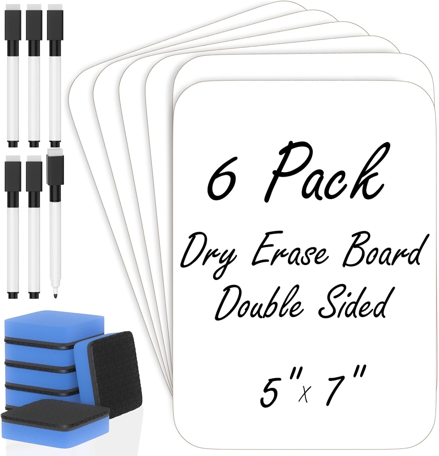 6 Pack Small White Board Dry Erase 5x7 Inch Mini Whiteboard Small Dry Erase Board with Markers Erasers Double Sided Dry Erase Lapboards for Students Teachers School Supplies Meeting Voting (6)