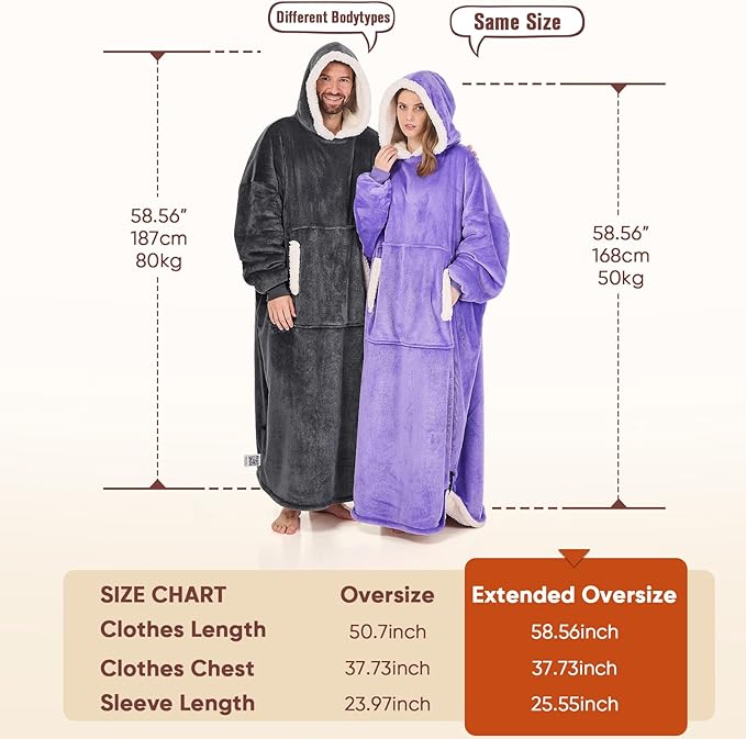 yescool Wearable Blanket Hoodie, Flannel Sherpa Fleece Blanket Sweatshirt for Adults Women Men,One Size Fits All