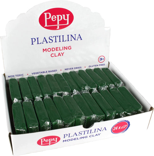 Pepy Plastilina Reusable and Non-Drying Modeling Clay; Set of 24 Bars, 1.4 Ounce Each, Perfect for Arts and Crafts Projects, Dark Green