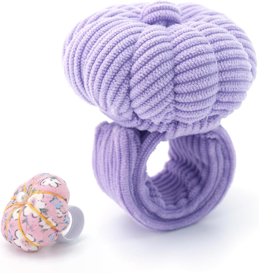 Wrist Pin Cushions, Sewing Needle Cushion kit with 1Pcs Elastic Strap Finger Ring Pincushions, Adjustable Strap Handcraft Needles Holder for Sewing and Quilting. (Purple)