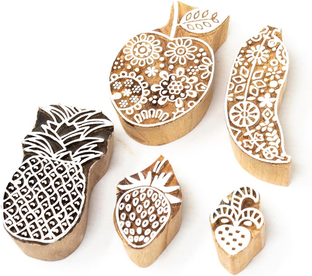 Hashcart Wooden Indian Traditional Design Printing Stamps/Blocks for Printing Saree Border/Dresses/Craft Card Making/Scrapbook/Clay Pottery (Set of 5)