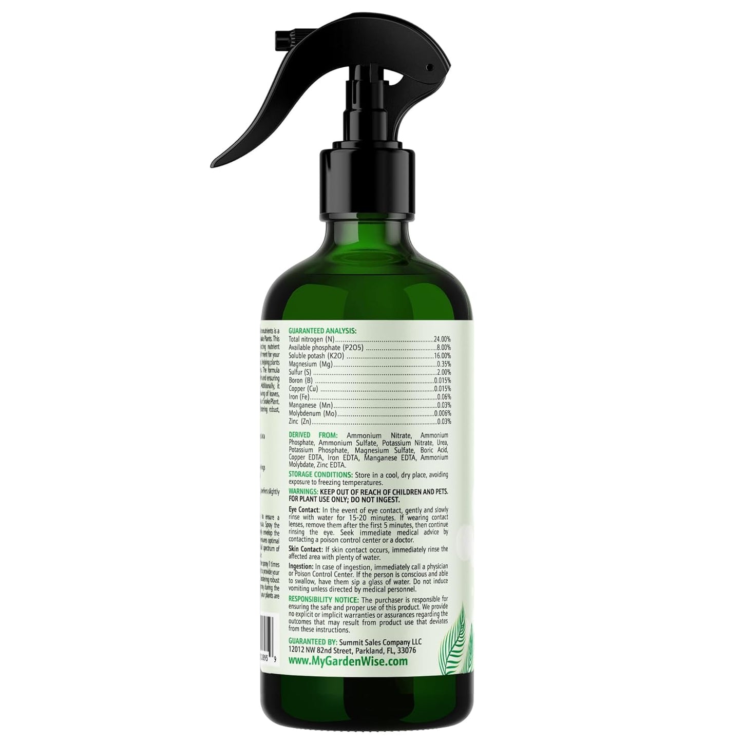 Professional Foliar Plant Spray with Essential Micronutrients 3-1-2 for Snake Plants, Dracaena trifasciata, Sansevieria - Liquid Fertilizer - Plant Food - Plant Shine - Plant Care (16 OZ)