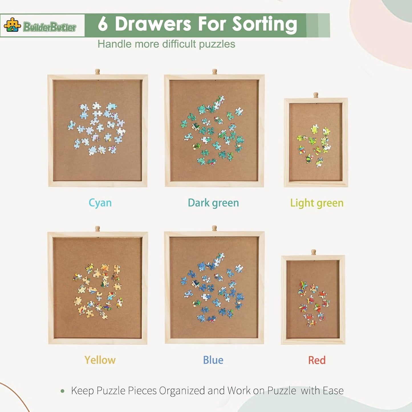 1500 Pieces Rotating Puzzle Board with 6 Drawers,34.25"x25.2" Portable Wooden Jigsaw Puzzle Table with Lazy Susan Spinning Cover